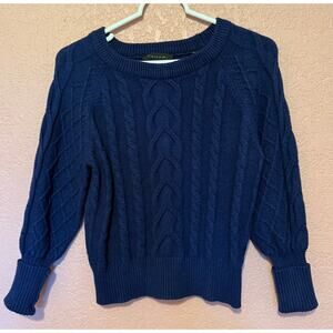 Tahari Blue Chunky Knitted Sweater - Women's XS - Long Sleeve Sweater - Xsmall